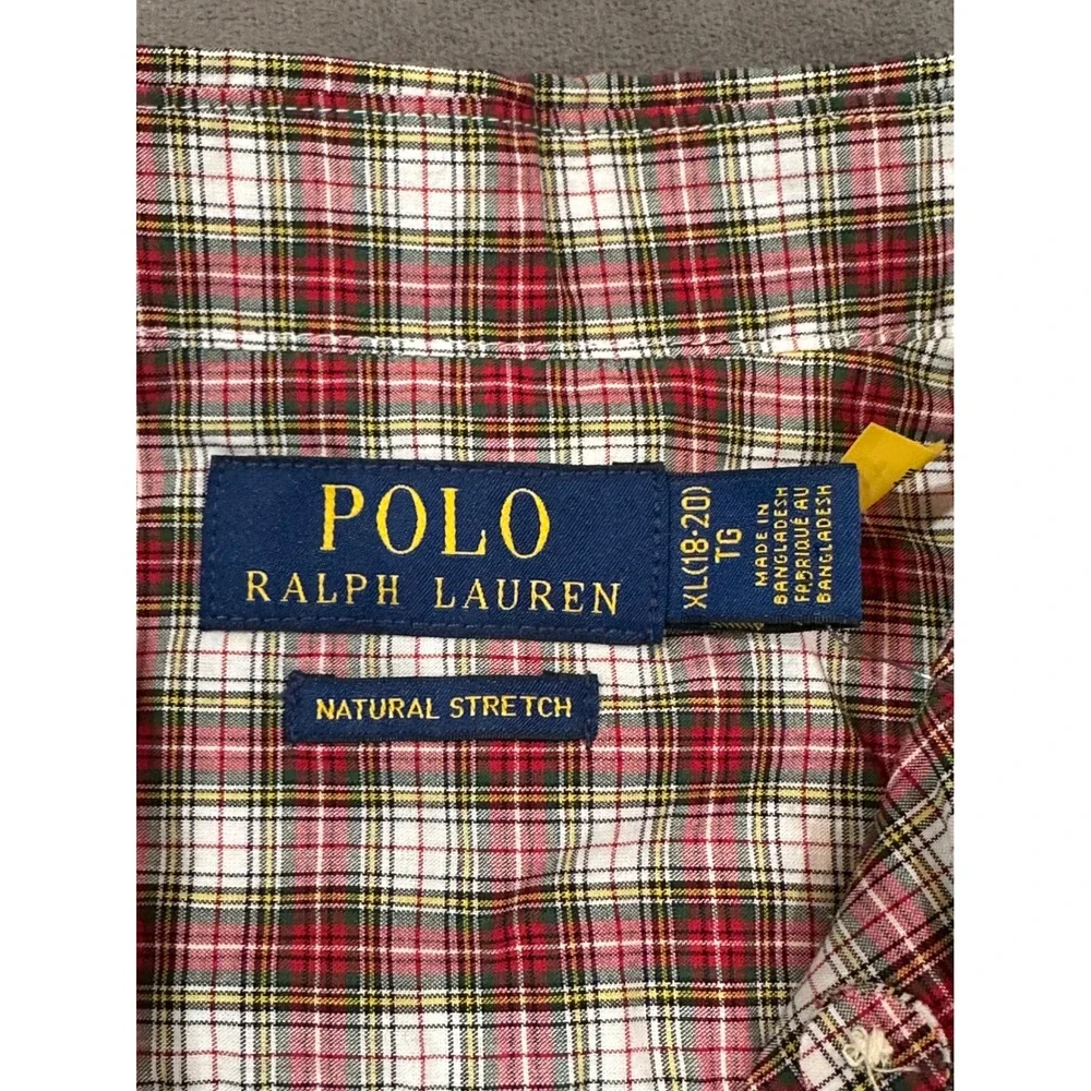 Polo Ralph Lauren Boys XL 18-20 Red Plaid Natural Stretch Button Down Shirt NWT
